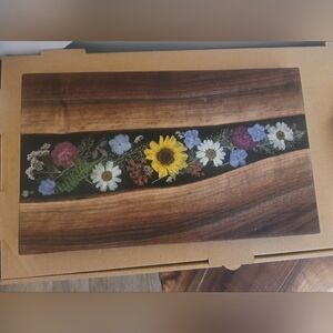 Wooden Cutting Board with Floral Inlay